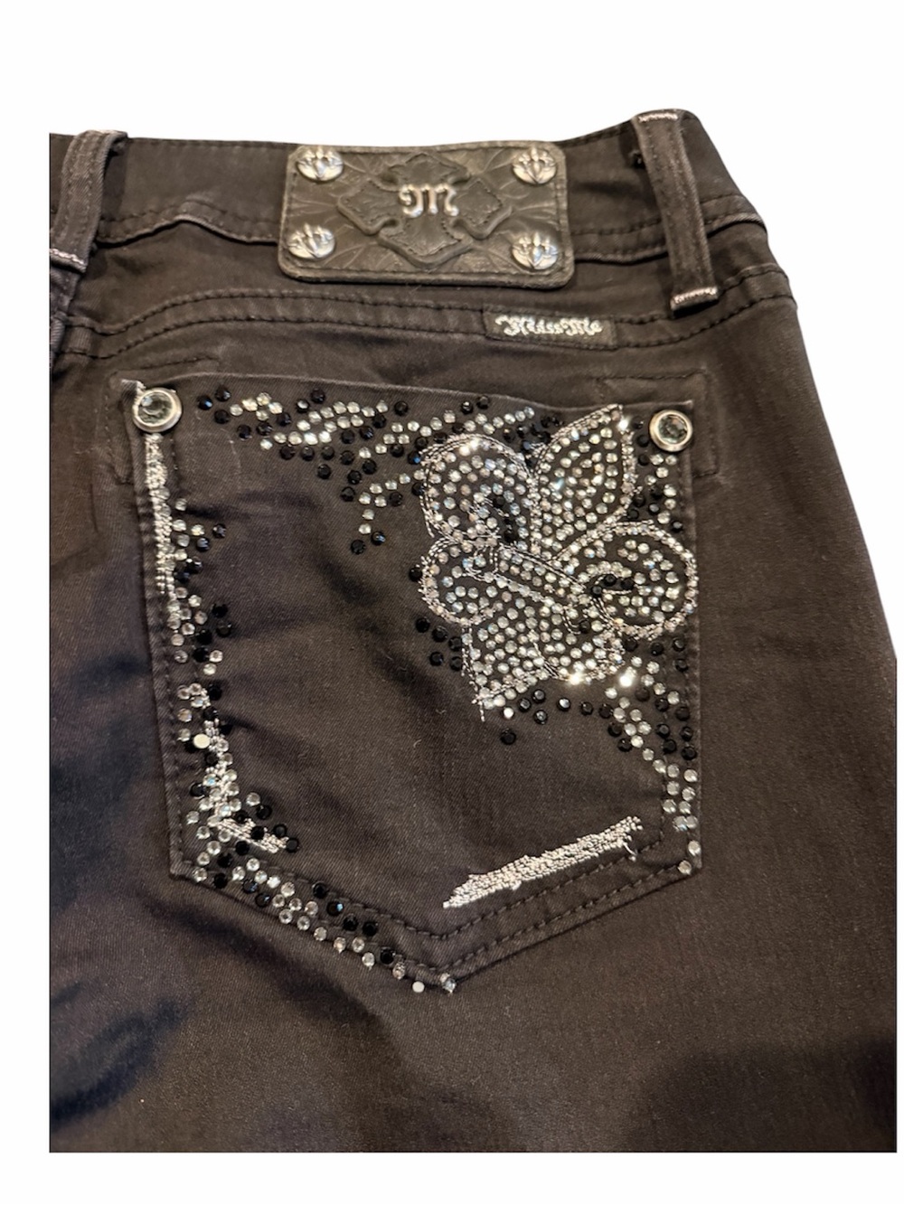 Miss Me Black Rhinestone Studded Skinny Black Denim Jeans - Size 29